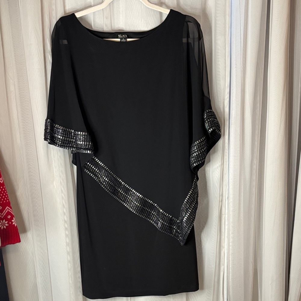 SLNY Elegant Black Dress with Metallic Accents